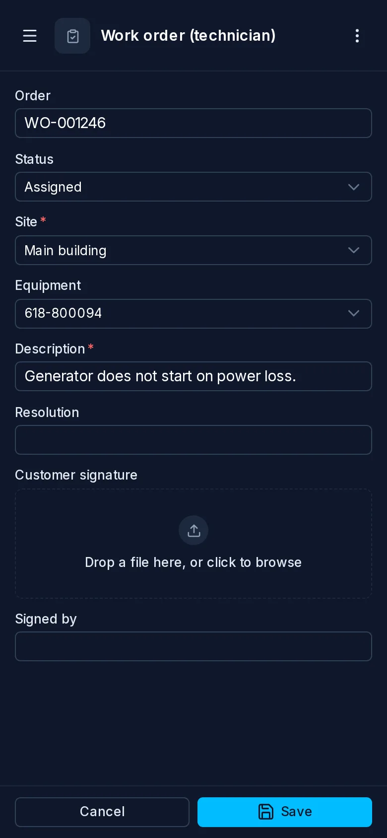 A work order on a phone