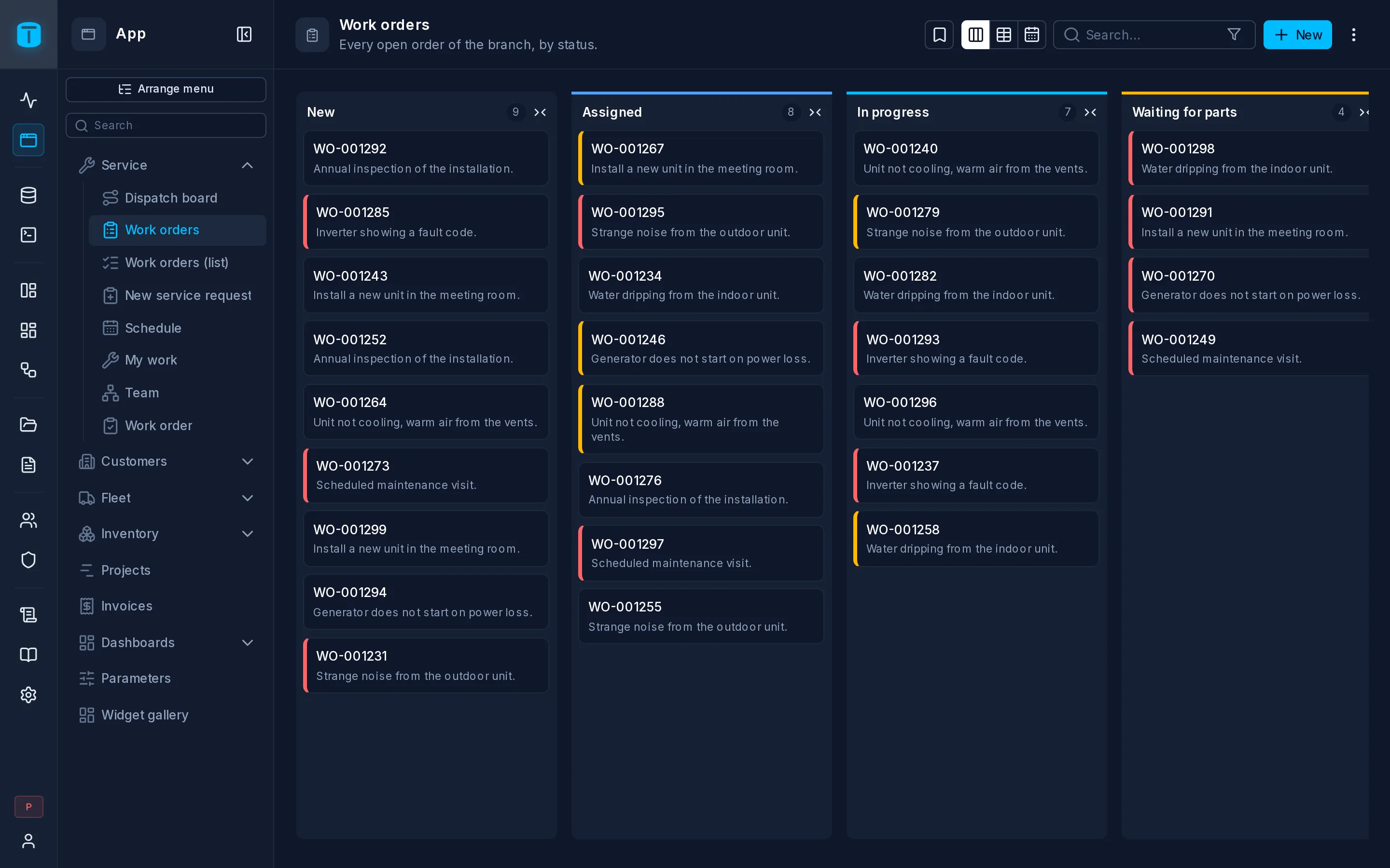 Work orders as a kanban
